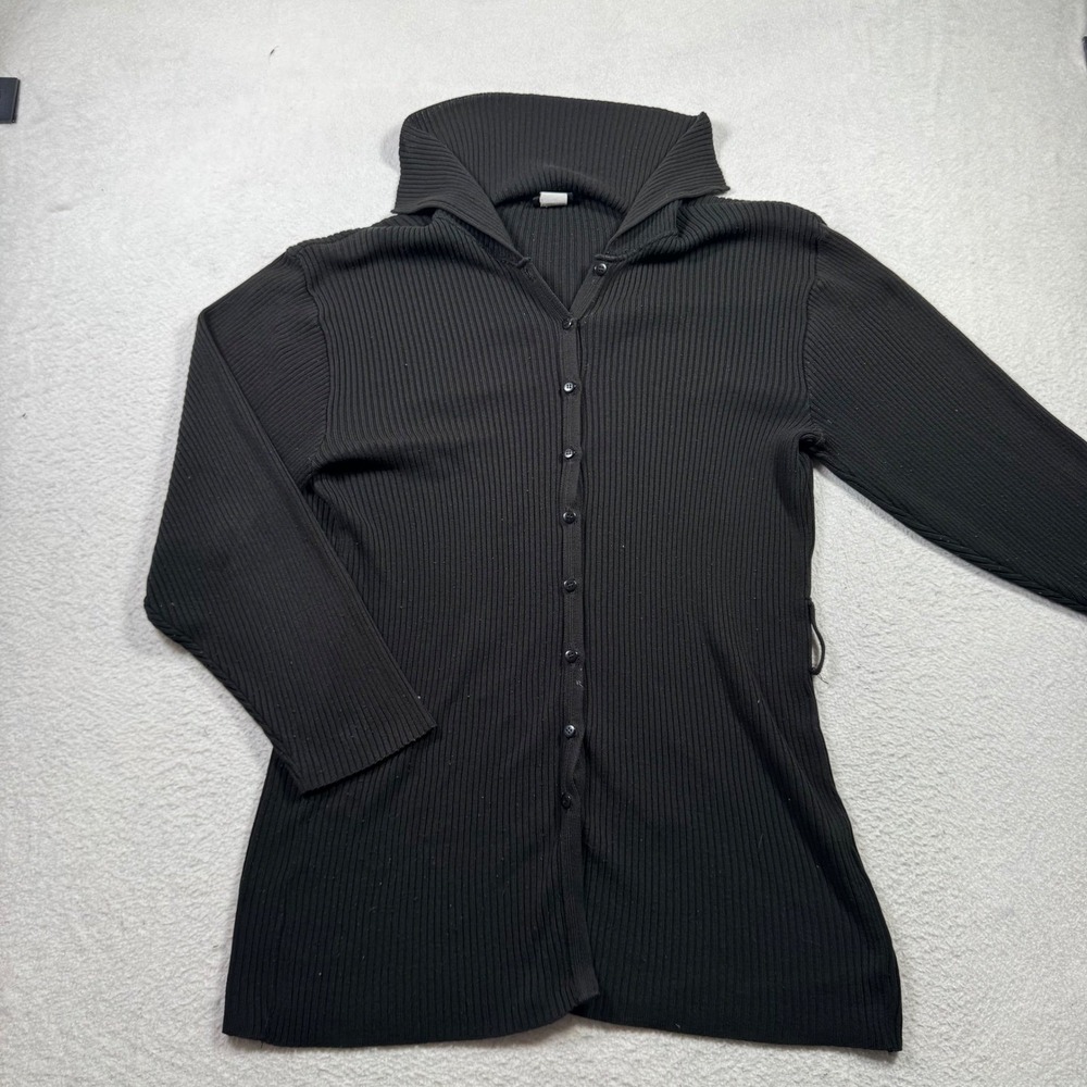Coolwear Ribbed Cardigan Women 2X Black Good Longline Button Up USA Made
